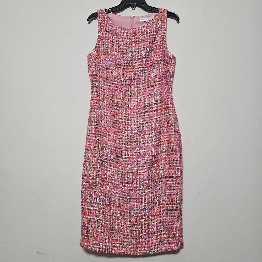 Preston & York Womens Dress Sheath Pink Knee-Lenght Sleeveless Tweed Sequin 0828